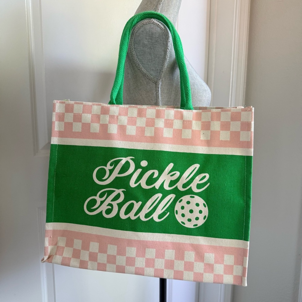 Pickle Ball Tote Bag in Pink & Green